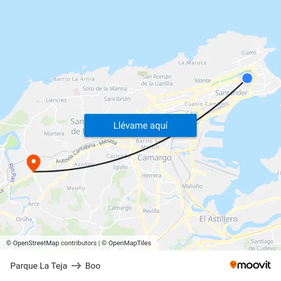 Parque La Teja to Boo map