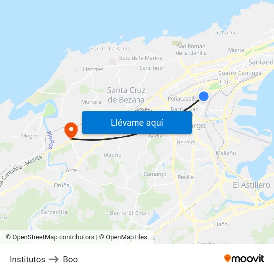 Institutos to Boo map