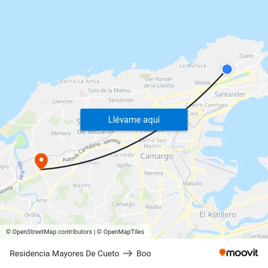 Residencia Mayores De Cueto to Boo map