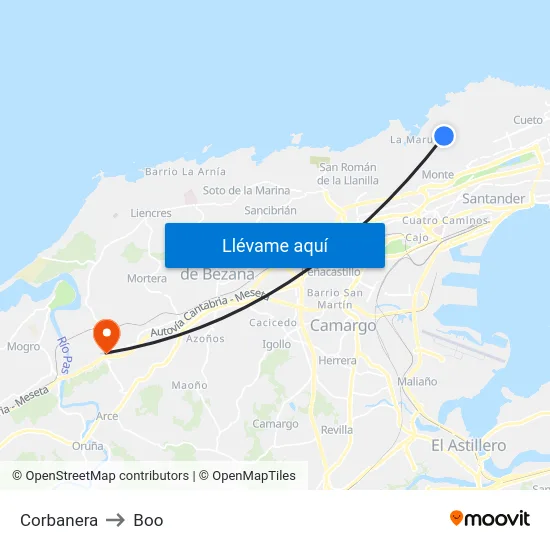 Corbanera to Boo map