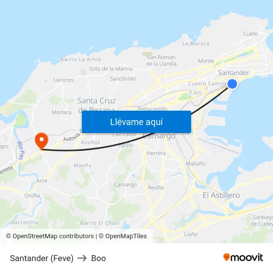 Santander (Feve) to Boo map