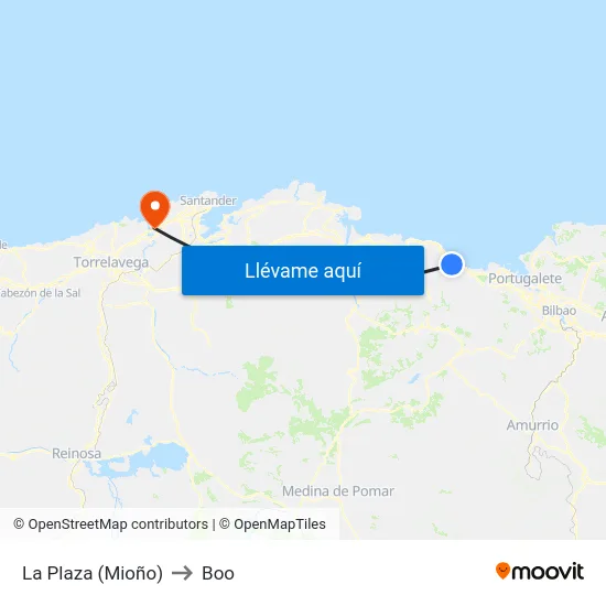 La Plaza (Mioño) to Boo map