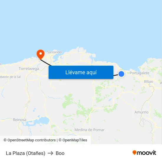 La Plaza (Otañes) to Boo map