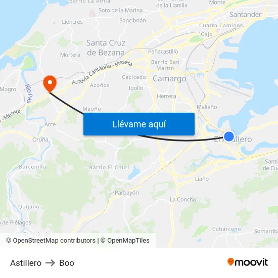 Astillero to Boo map