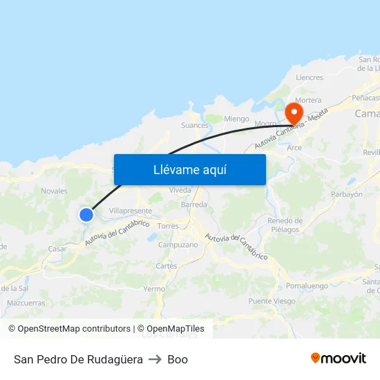 San Pedro De Rudagüera to Boo map