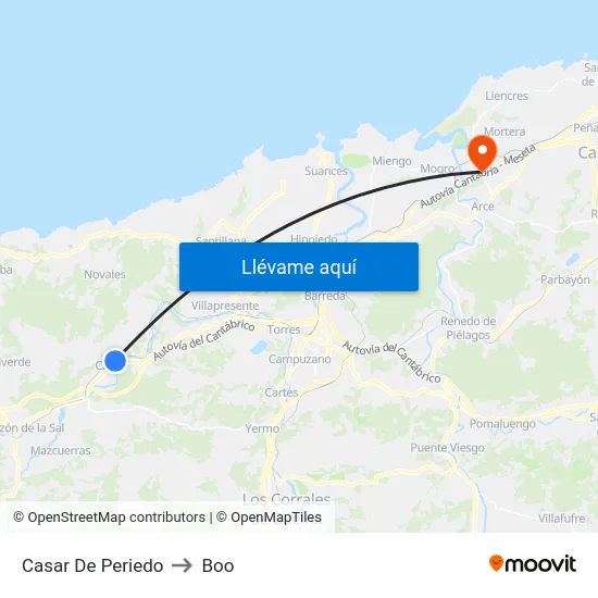 Casar De Periedo to Boo map