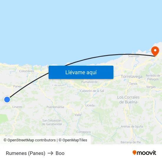 Rumenes (Panes) to Boo map