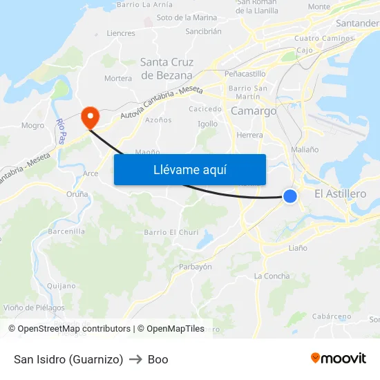San Isidro (Guarnizo) to Boo map