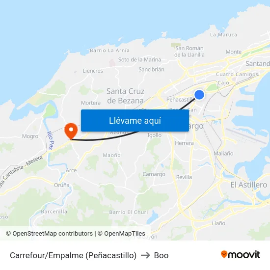 Carrefour/Empalme (Peñacastillo) to Boo map