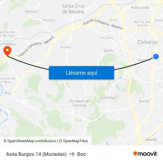 Avda Burgos 14 (Muriedas) to Boo map