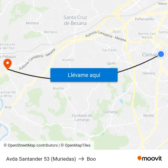 Avda Santander 53 (Muriedas) to Boo map