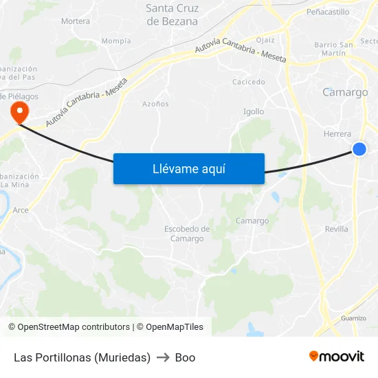 Las Portillonas (Muriedas) to Boo map