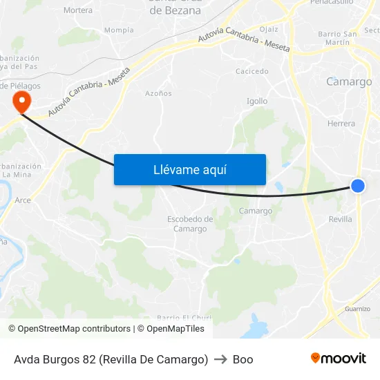 Avda Burgos 82 (Revilla De Camargo) to Boo map