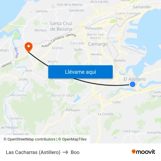 Las Cacharras (Astillero) to Boo map