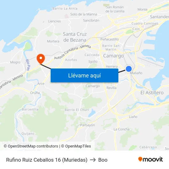 Rufino Ruiz Ceballos 16 (Muriedas) to Boo map