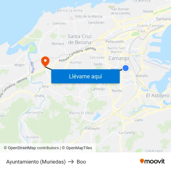 Ayuntamiento (Muriedas) to Boo map