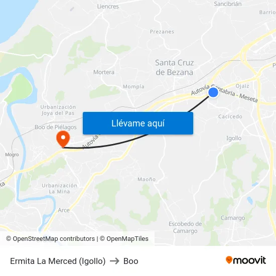 Ermita La Merced (Igollo) to Boo map