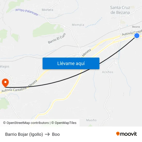 Barrio Bojar (Igollo) to Boo map