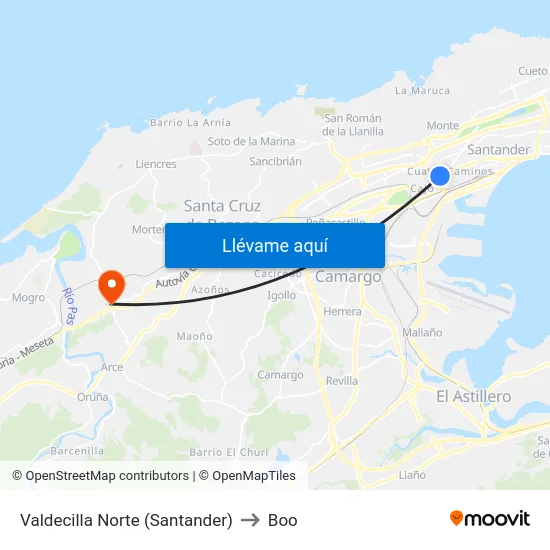 Valdecilla Norte (Santander) to Boo map