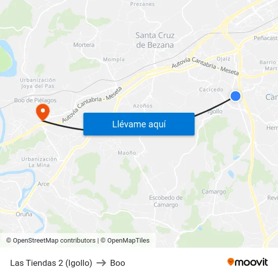 Las Tiendas 2 (Igollo) to Boo map
