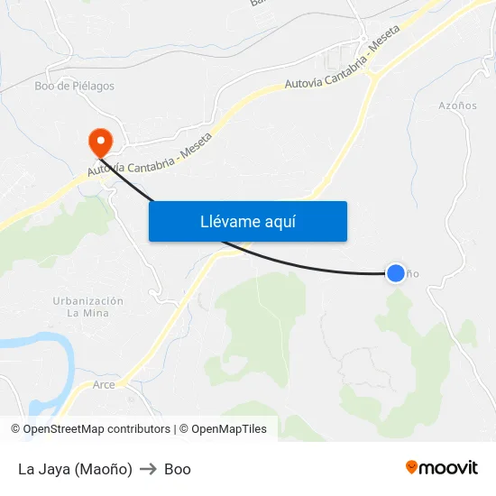 La Jaya (Maoño) to Boo map