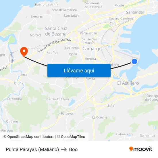 Punta Parayas (Maliaño) to Boo map