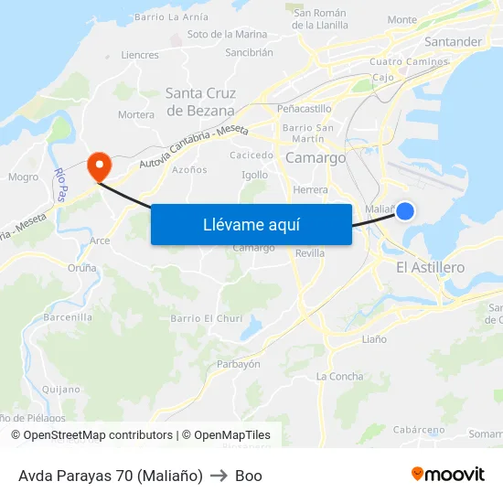 Avda Parayas 70 (Maliaño) to Boo map