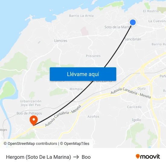 Hergom (Soto De La Marina) to Boo map