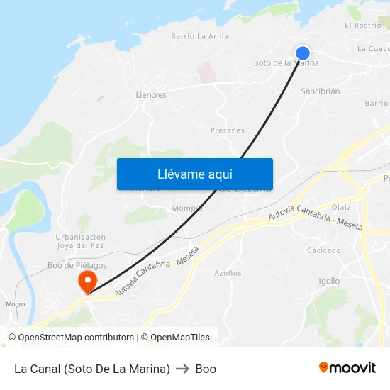 La Canal (Soto De La Marina) to Boo map