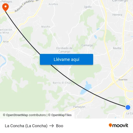 La Concha (La Concha) to Boo map