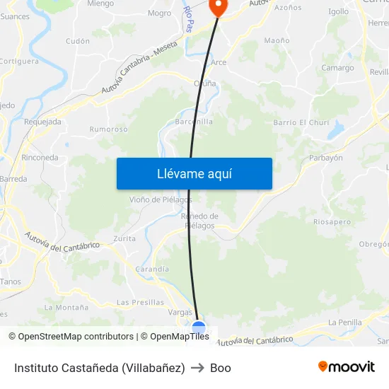 Instituto Castañeda (Villabañez) to Boo map