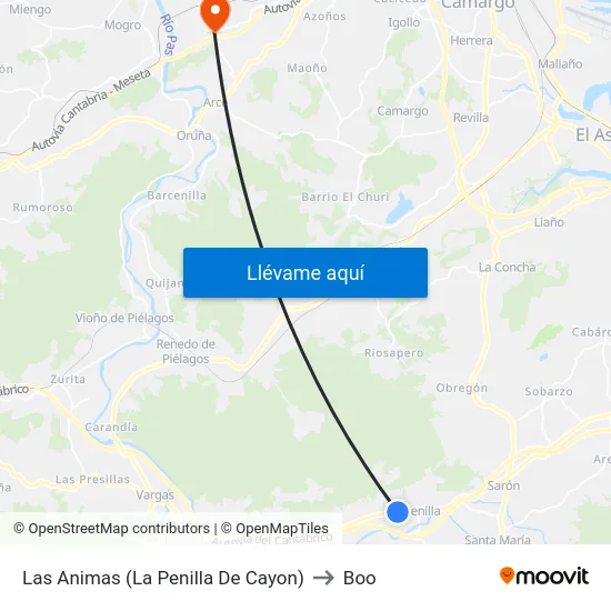 Las Animas (La Penilla De Cayon) to Boo map