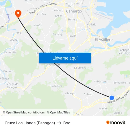 Cruce Los Llanos (Penagos) to Boo map