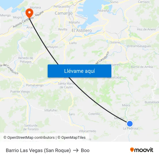 Barrio Las Vegas (San Roque) to Boo map