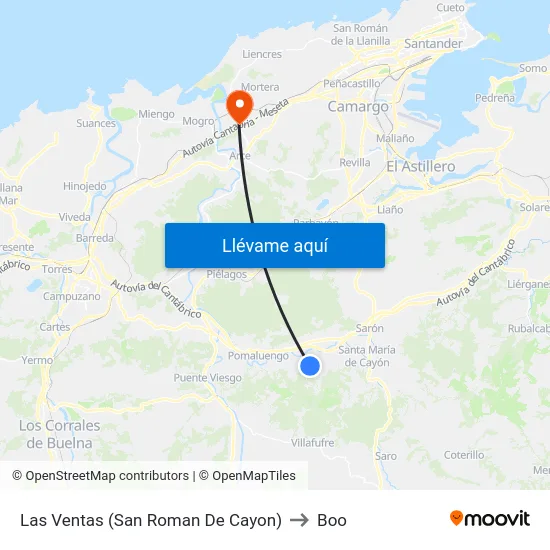 Las Ventas (San Roman De Cayon) to Boo map