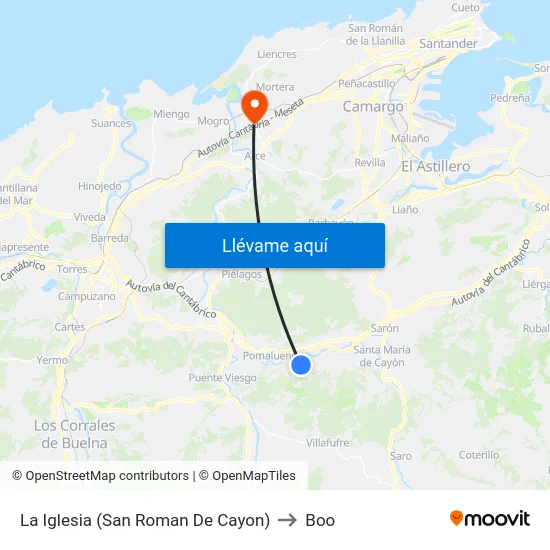 La Iglesia (San Roman De Cayon) to Boo map