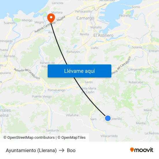 Ayuntamiento (Llerana) to Boo map