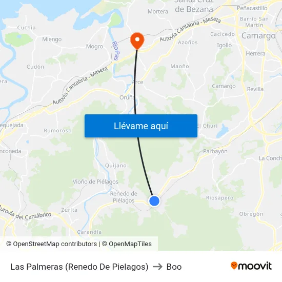 Las Palmeras (Renedo De Pielagos) to Boo map