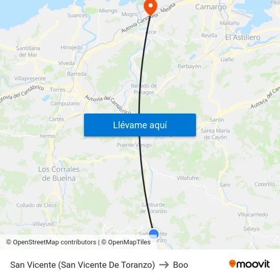 San Vicente (San Vicente De Toranzo) to Boo map