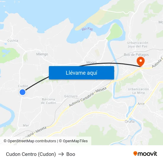 Cudon Centro (Cudon) to Boo map