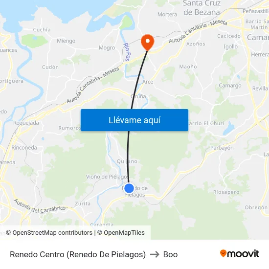 Renedo Centro (Renedo De Pielagos) to Boo map
