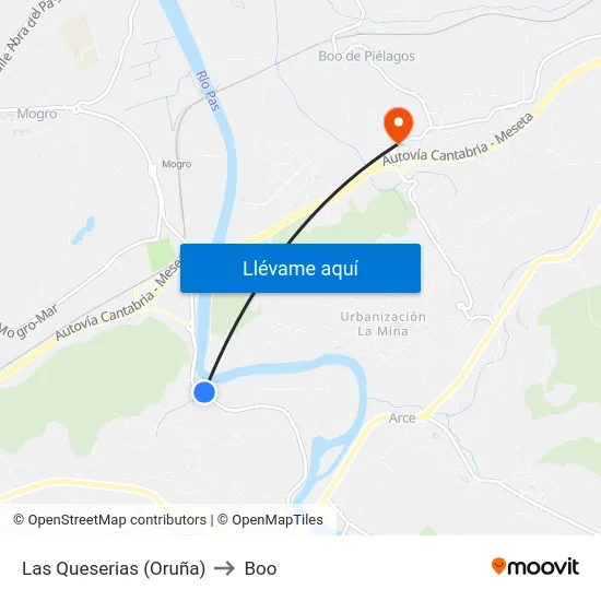 Las Queserias (Oruña) to Boo map