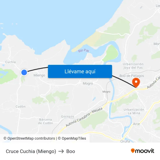 Cruce Cuchia (Miengo) to Boo map