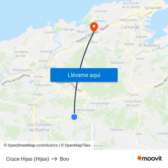 Cruce Hijas (Hijas) to Boo map