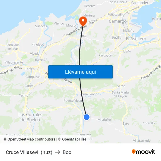 Cruce Villasevil (Iruz) to Boo map