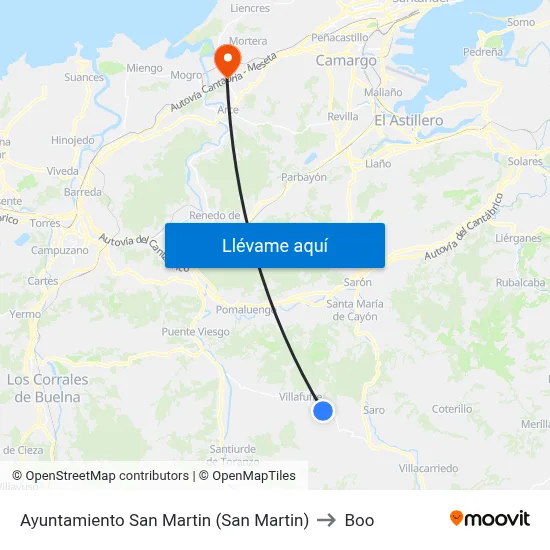 Ayuntamiento San Martin (San Martin) to Boo map