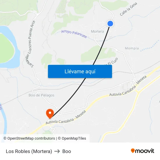 Los Robles (Mortera) to Boo map