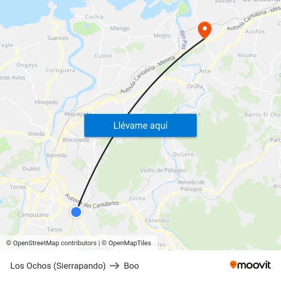 Los Ochos (Sierrapando) to Boo map