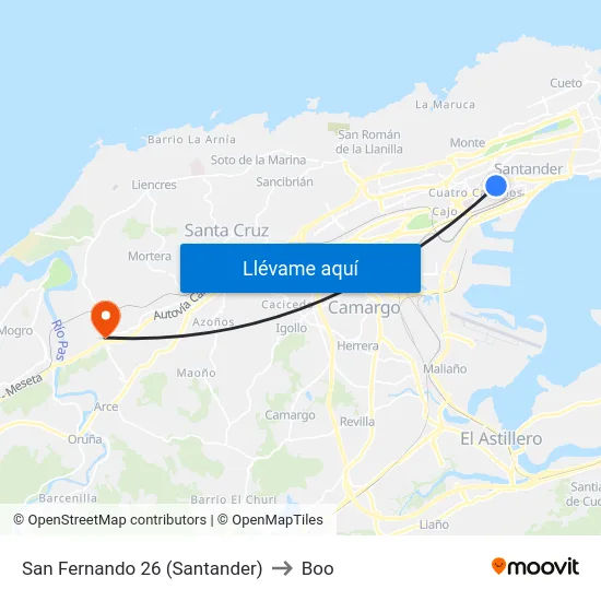 San Fernando 26 (Santander) to Boo map