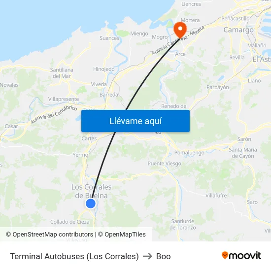 Terminal Autobuses (Los Corrales) to Boo map